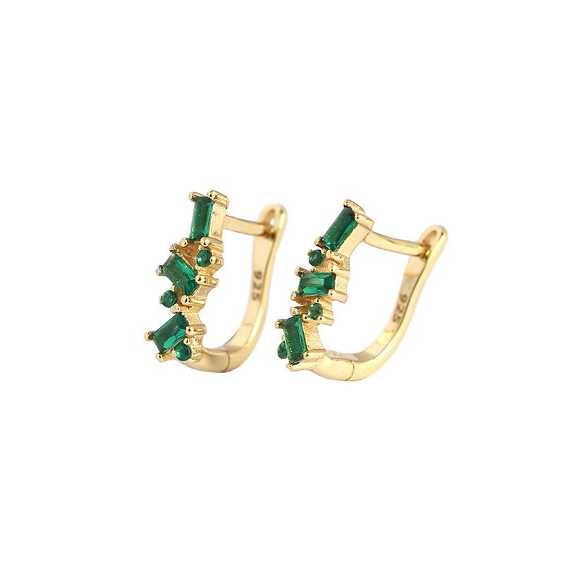 Lovcia 925 Silver Gold Plated CZ U Shape Hoop Earrings-Earrings-Yellow Gold & Purple Cz-