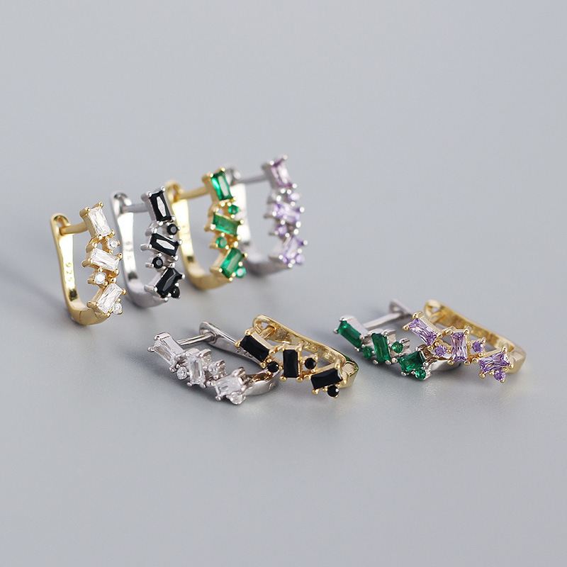 Lovcia 925 Silver Gold Plated CZ U Shape Hoop Earrings-Earrings-Yellow Gold & Purple Cz-