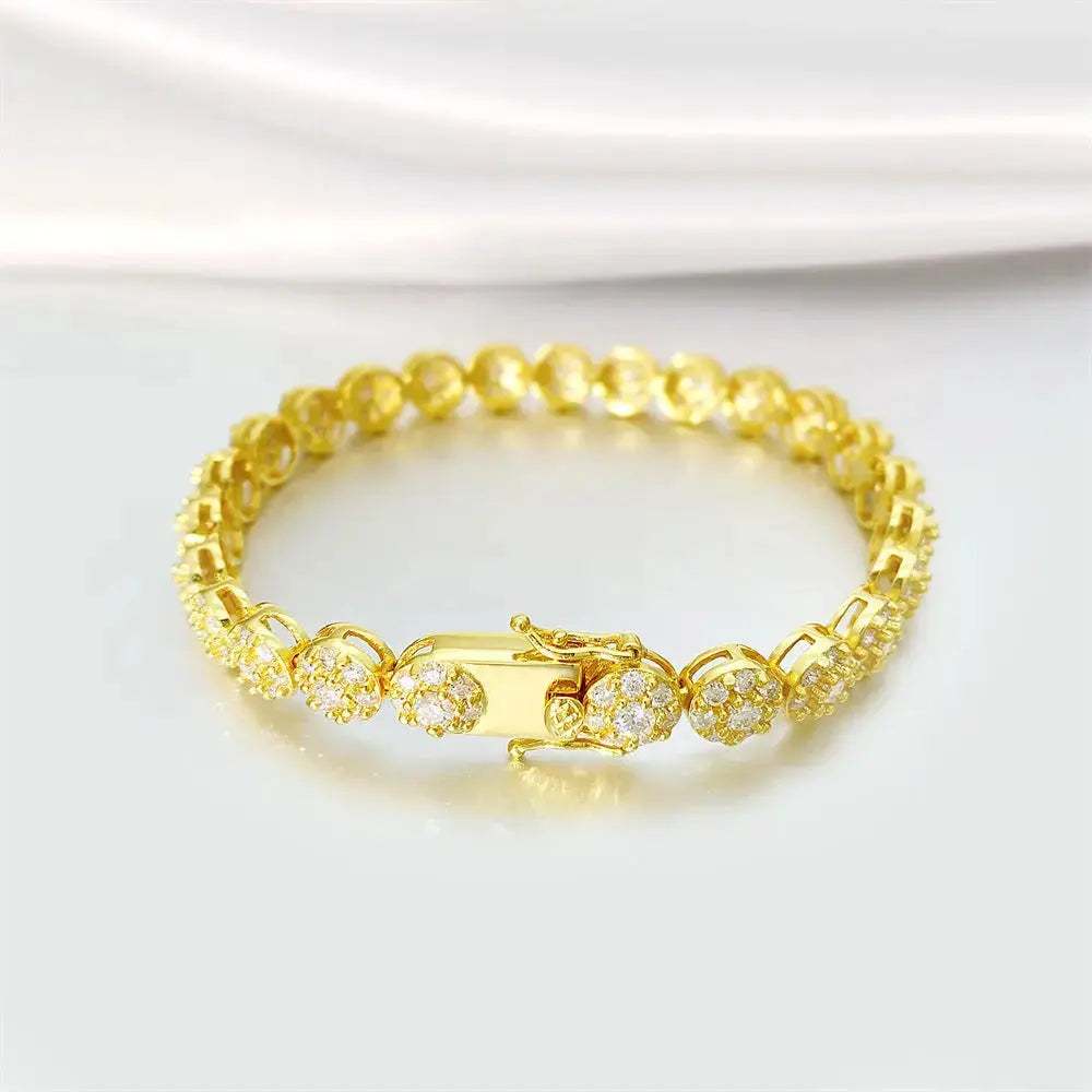 Lovcia 925 Silver Hip Hop Style Tennis Chain Moissanite Bracelet for Women-Bracelets-Gold-7inches-Gold