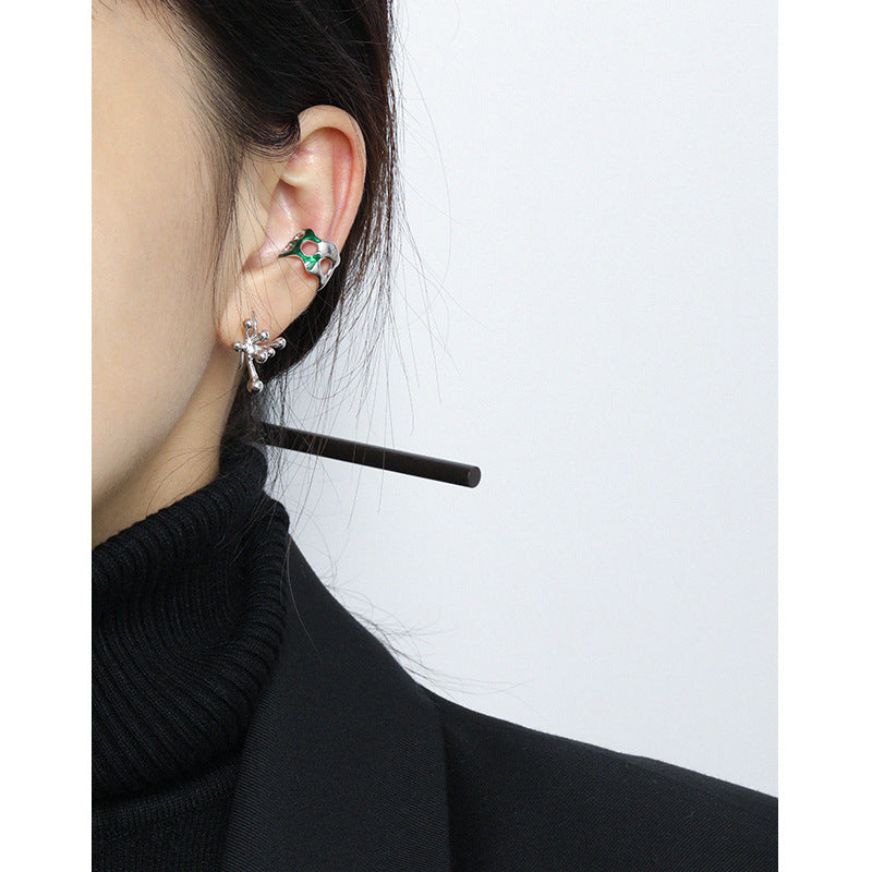 Lovcia 925 Silver Irregular Hollow 10mm Non Pierced Earring-Earrings-Silver & Green-