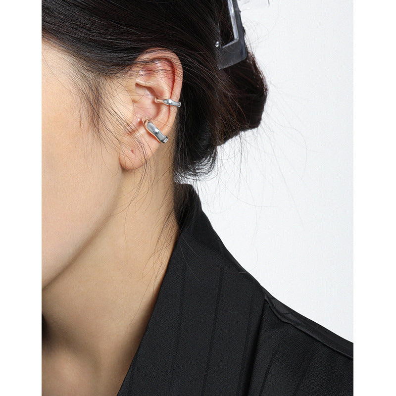 Lovcia 925 Silver Irregular Wave Nonpierced Earring-Earrings-Large Earring ( Single)-