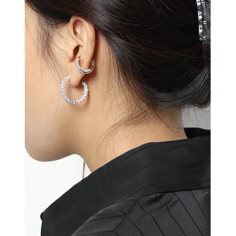 Lovcia 925 Silver Irregular Wave Nonpierced Earring-Earrings-Large Earring ( Single)-
