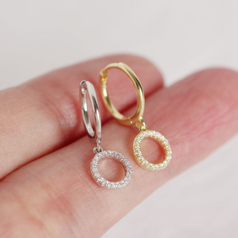 Lovcia 925 Silver Leverback CZ Circle Earrings Gold-Earrings-Yellow Gold-