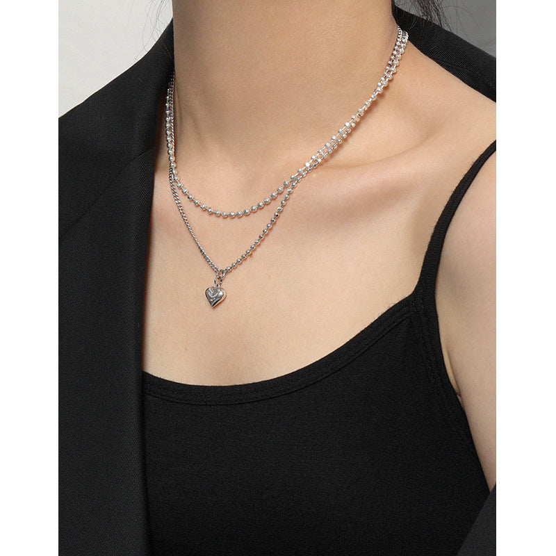 Lovcia 925 Silver Love Heart Necklace With Asymmetry Chain-Necklaces-Vintage-