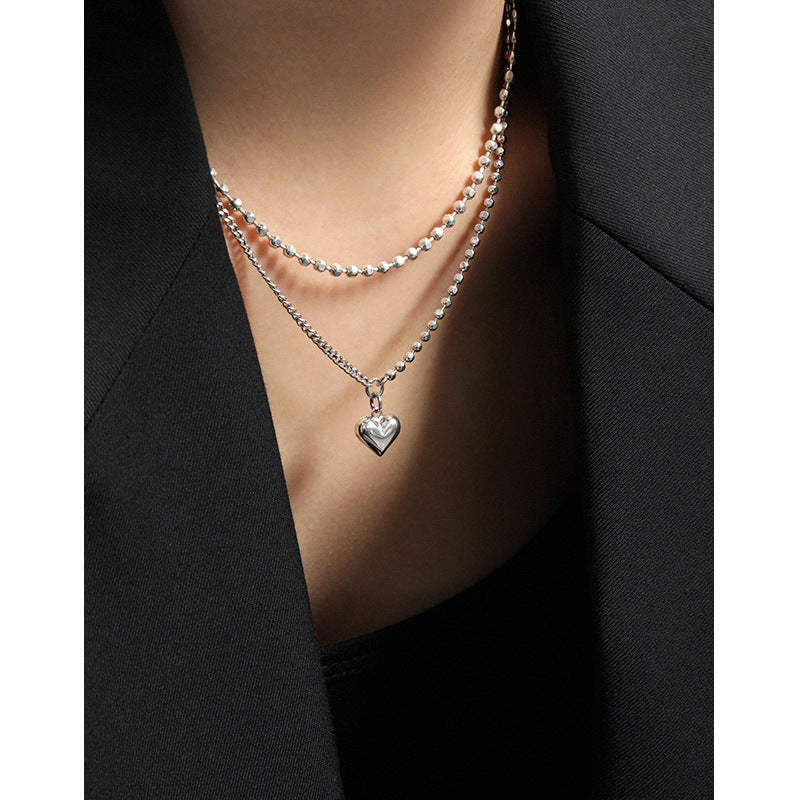 Lovcia 925 Silver Love Heart Necklace With Asymmetry Chain-Necklaces-Vintage-