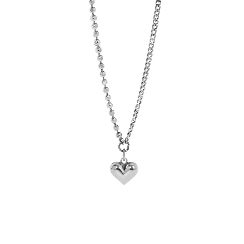 Lovcia 925 Silver Love Heart Necklace With Asymmetry Chain-Necklaces-Vintage-