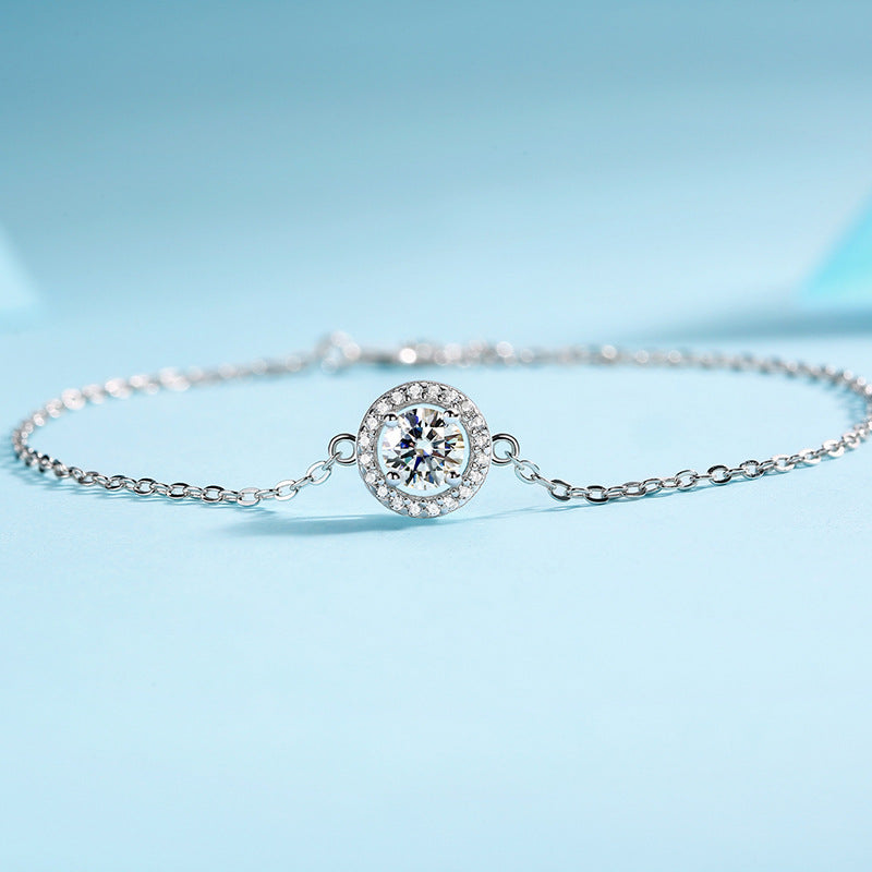 Lovcia 925 Silver Moissanite Bracelet 550mm Chain CZ Stone-Bracelets-0.5 ct ( Certificate Included )-
