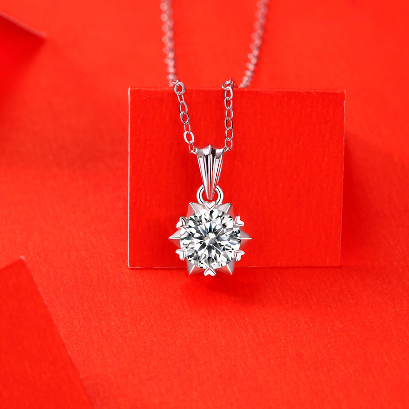 Lovcia 925 Silver Moissanite Snowflake Necklace 6.5mm-Necklaces-1 Carat (Certificate Included)-1 Carat (Certificate Included)