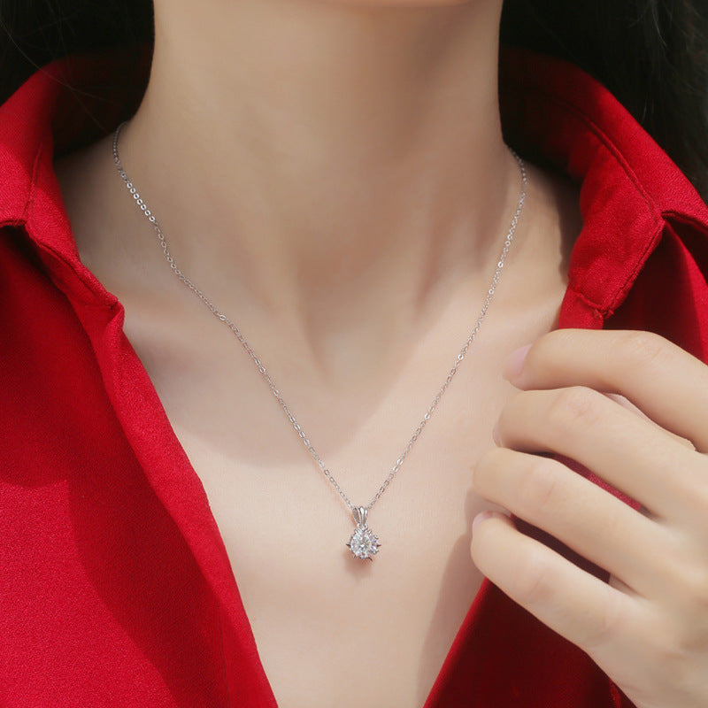 Lovcia 925 Silver Moissanite Snowflake Necklace 6.5mm-Necklaces-1 Carat (Certificate Included)-1 Carat (Certificate Included)