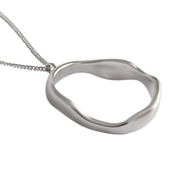 Lovcia 925 Silver Necklace Gold Tone Wave Circle 40.5cm-Necklaces-Rhodium-Rhodium