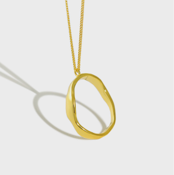 Lovcia 925 Silver Necklace Gold Tone Wave Circle 40.5cm-Necklaces-Yellow Gold-Yellow Gold
