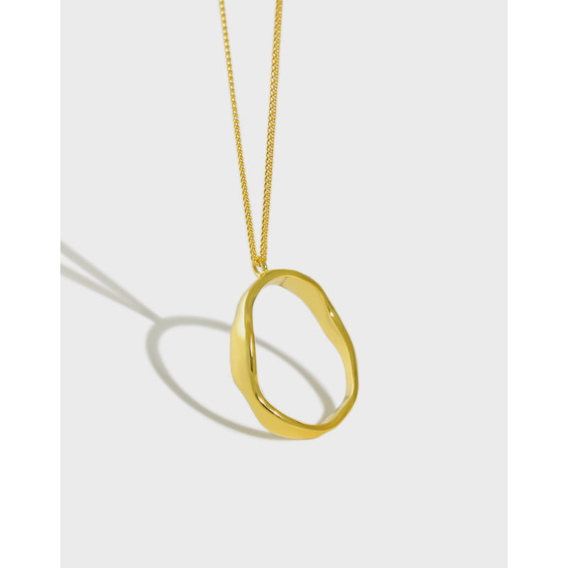 Lovcia 925 Silver Necklace Gold Tone Wave Circle 40.5cm-Necklaces-Yellow Gold-Yellow Gold