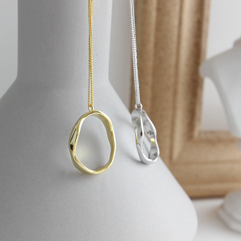 Lovcia 925 Silver Necklace Gold Tone Wave Circle 40.5cm-Necklaces-Yellow Gold-Yellow Gold