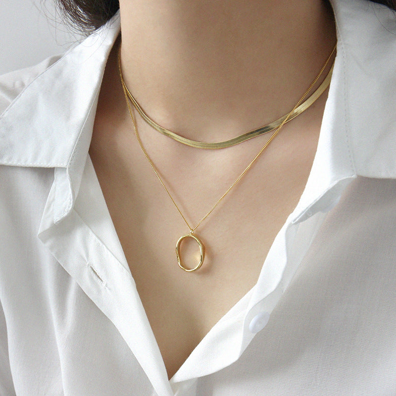 Lovcia 925 Silver Necklace Gold Tone Wave Circle 40.5cm-Necklaces-Yellow Gold-Yellow Gold