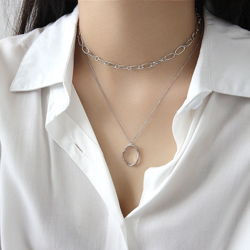Lovcia 925 Silver Necklace Gold Tone Wave Circle 40.5cm-Necklaces-Yellow Gold-Yellow Gold