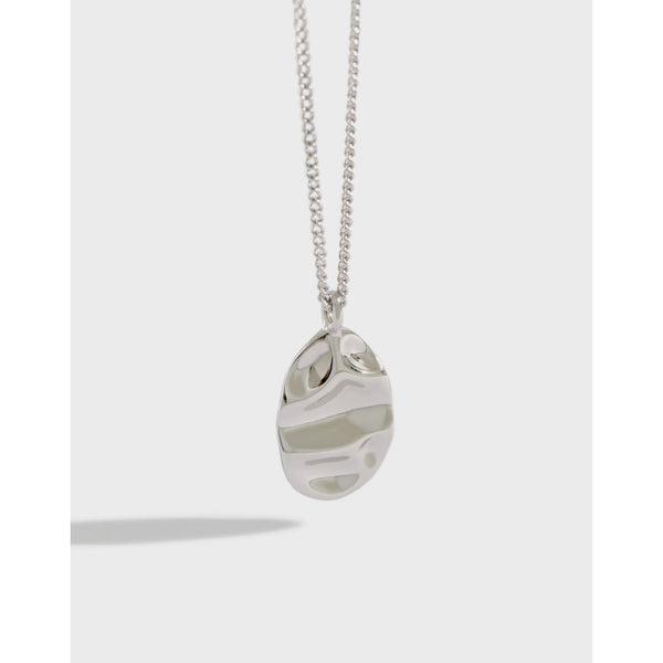Lovcia 925 Silver Necklace Irregular Ellipse Pendant 450mm-Necklaces-Rhodium-Rhodium