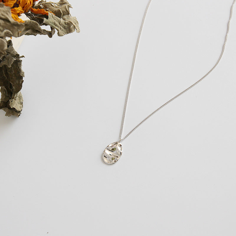 Lovcia 925 Silver Necklace Irregular Ellipse Pendant 450mm-Necklaces-Rhodium-Rhodium
