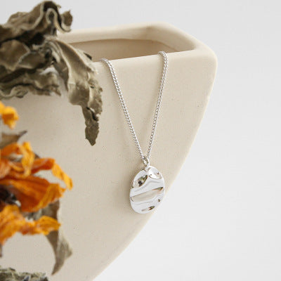 Lovcia 925 Silver Necklace Irregular Ellipse Pendant 450mm-Necklaces-Rhodium-Rhodium