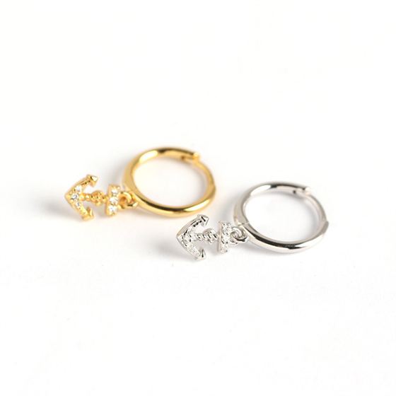 Lovcia 925 Silver Ship's Anchor CZ Hoop Earrings Gold-Earrings-Yellow Gold-