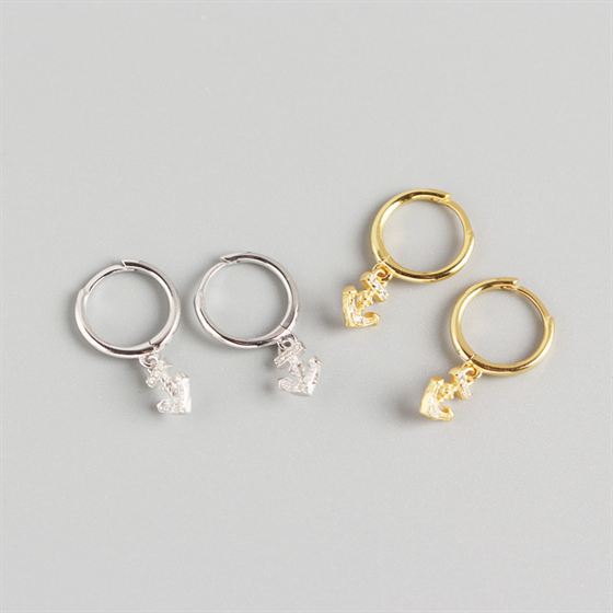 Lovcia 925 Silver Ship's Anchor CZ Hoop Earrings Gold-Earrings-Yellow Gold-