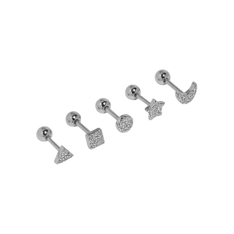 Lovcia 925 Silver Stud Earrings Triangle Moon Star Square-Earrings-Square-
