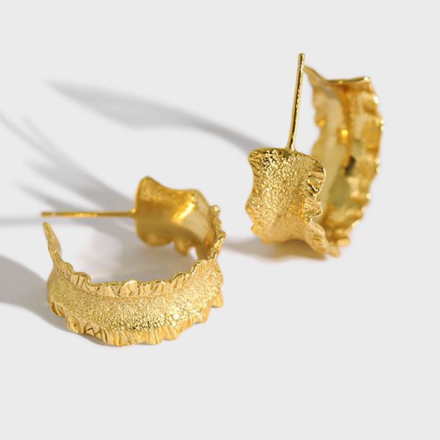 Lovcia 925 Silver Wave Hoop Earrings 16.5mm Gold Tone-Earrings-Yellow Gold-