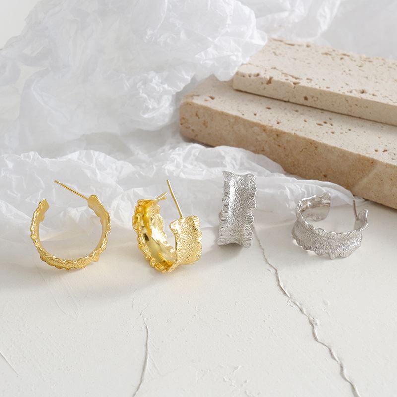 Lovcia 925 Silver Wave Hoop Earrings 16.5mm Gold Tone-Earrings-Yellow Gold-