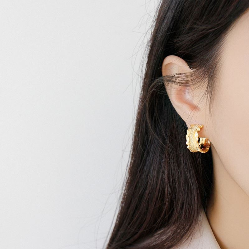 Lovcia 925 Silver Wave Hoop Earrings 16.5mm Gold Tone-Earrings-Yellow Gold-