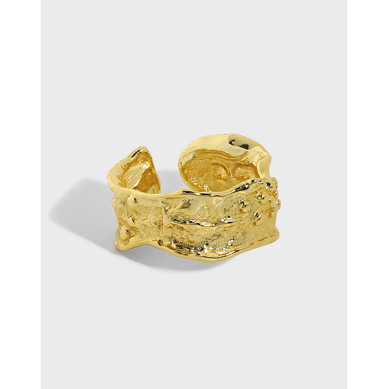 Lovcia 925 Silver Wide Rock Stone Adjustable Ring Gold-Rings-Yellow Gold-Yellow Gold
