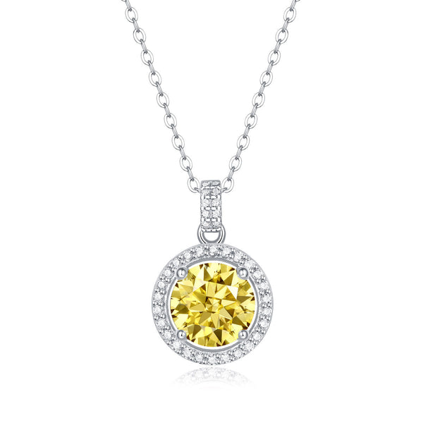 Lovcia 925 Silver Yellow Moissanite Pendant Necklace-Necklaces-3 ct ( Certificate Included )-