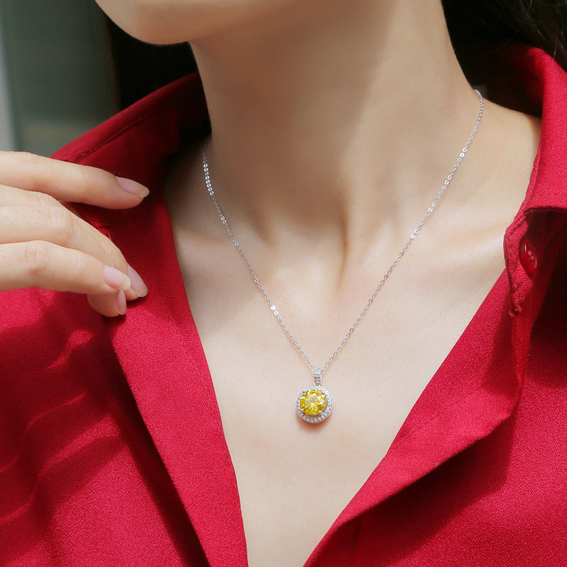 Lovcia 925 Silver Yellow Moissanite Pendant Necklace-Necklaces-3 ct ( Certificate Included )-