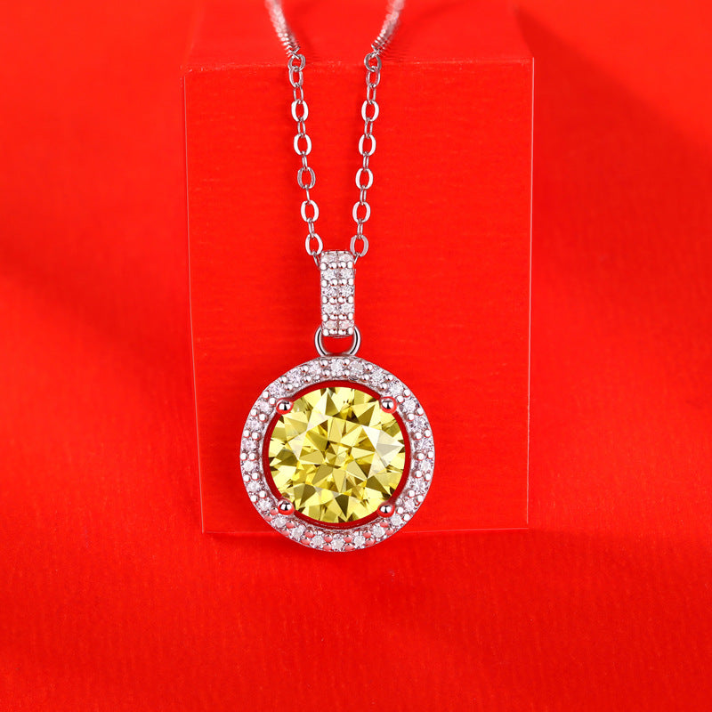 Lovcia 925 Silver Yellow Moissanite Pendant Necklace-Necklaces-3 ct ( Certificate Included )-
