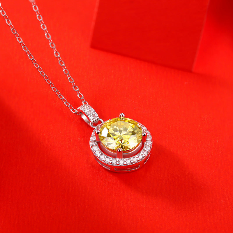 Lovcia 925 Silver Yellow Moissanite Pendant Necklace-Necklaces-3 ct ( Certificate Included )-