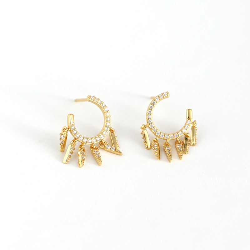 Lovcia 925 Sterling Hoop Earrings Gold CZ Tassels 18.3mm-Earrings-Yellow Gold-