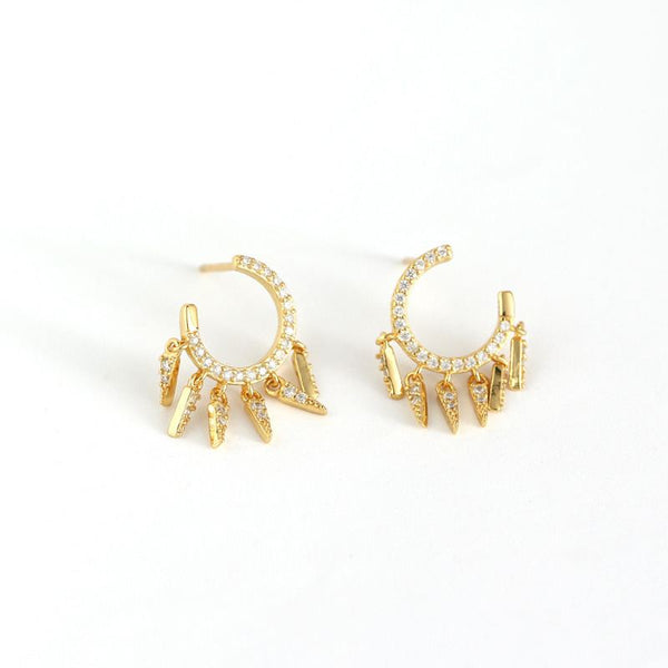 Lovcia 925 Sterling Hoop Earrings Gold CZ Tassels 18.3mm-Earrings-Yellow Gold-