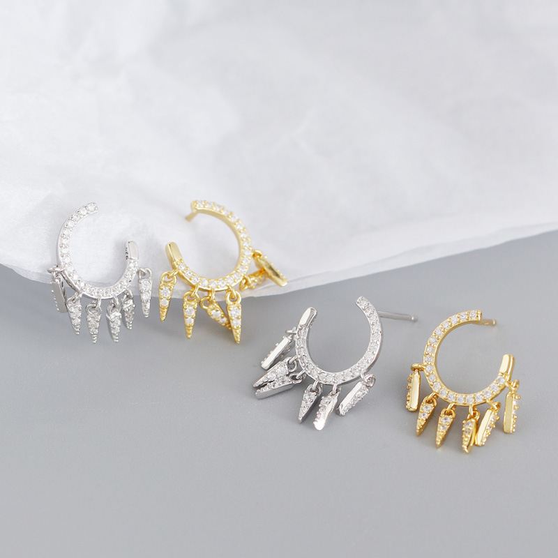 Lovcia 925 Sterling Hoop Earrings Gold CZ Tassels 18.3mm-Earrings-Yellow Gold-