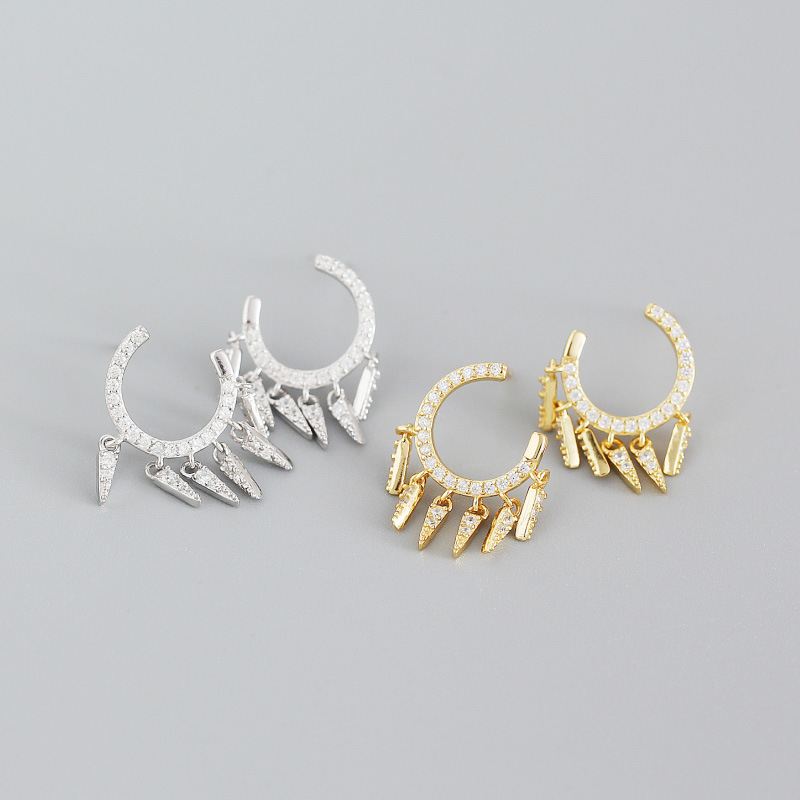 Lovcia 925 Sterling Hoop Earrings Gold CZ Tassels 18.3mm-Earrings-Yellow Gold-