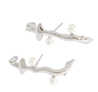Lovcia 925 Sterling Pearl Branch Stud Earrings Gold 26mm-Earrings-Rhodium-