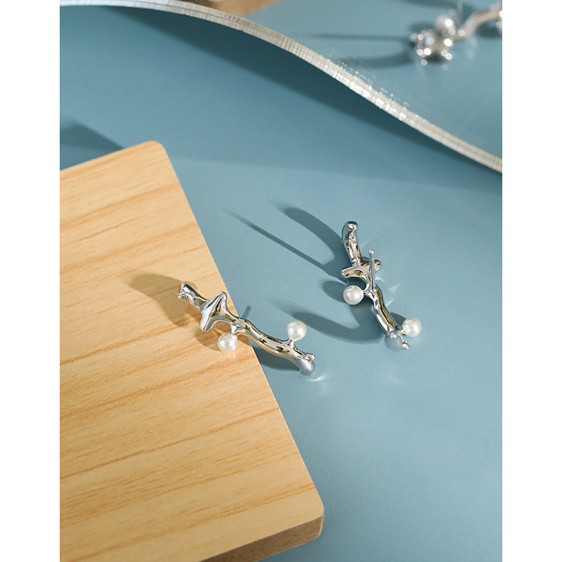 Lovcia 925 Sterling Pearl Branch Stud Earrings Gold 26mm-Earrings-Yellow Gold-