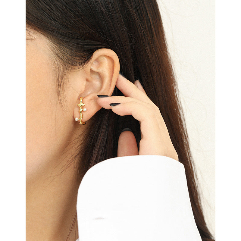 Lovcia 925 Sterling Pearl Branch Stud Earrings Gold 26mm-Earrings-Yellow Gold-