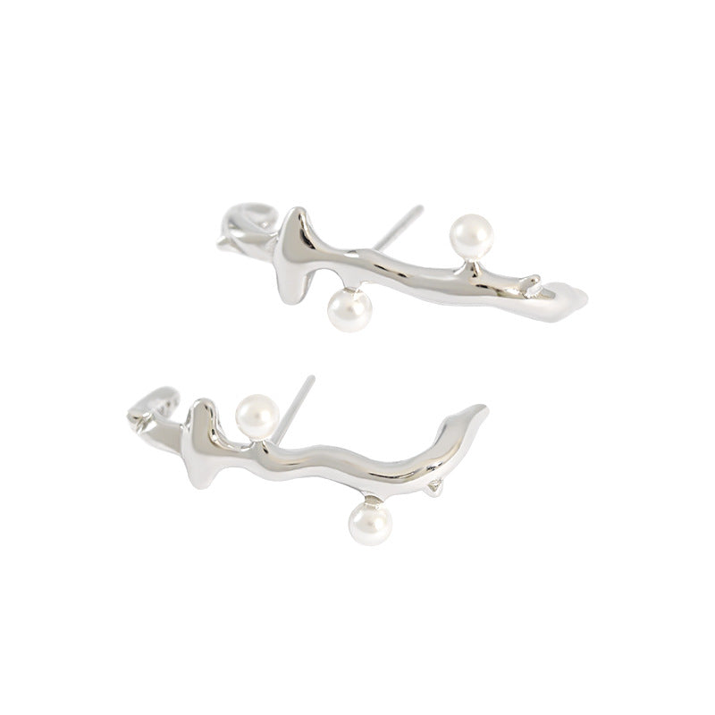 Lovcia 925 Sterling Pearl Branch Stud Earrings Gold 26mm-Earrings-Yellow Gold-