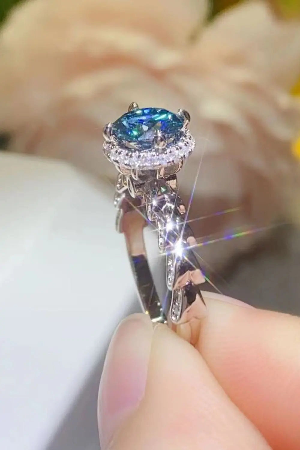Lovcia 925 Sterling Silver 1 Carat Moissanite Cluster Ring-Rings-Royal Blue-5-Royal Blue