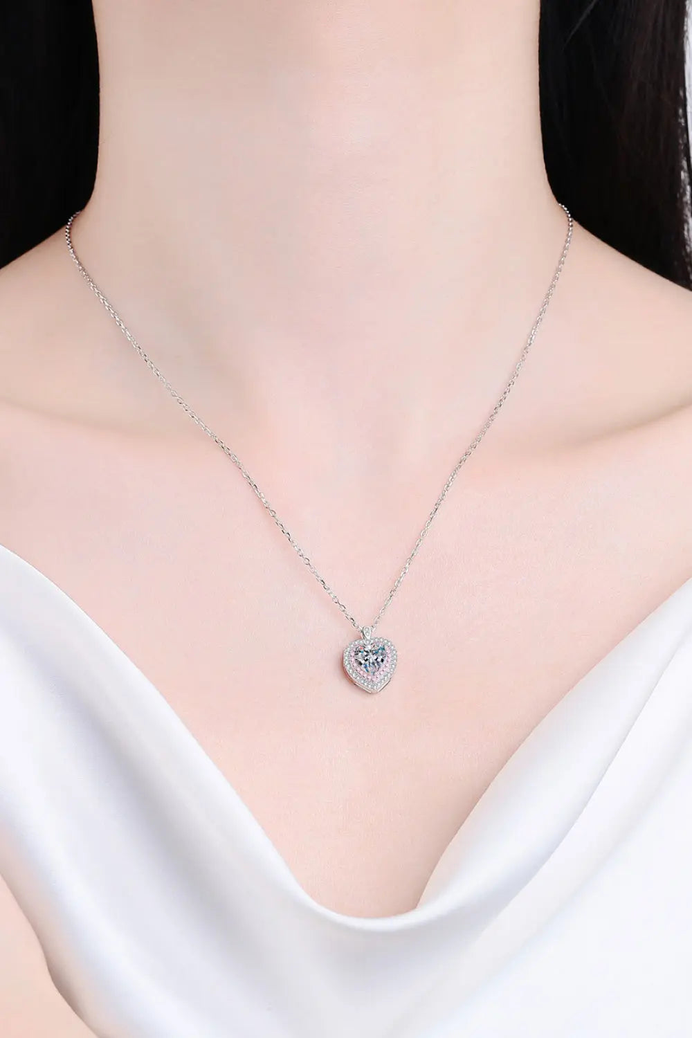 Lovcia 925 Sterling Silver 1 Carat Moissanite Heart Pendant Necklace-Necklaces-Silver-One Size-Silver