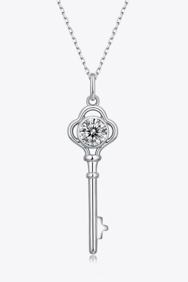 Lovcia 925 Sterling Silver 1 Carat Moissanite Key Pendant Necklace-Necklaces-Silver-One Size-Silver