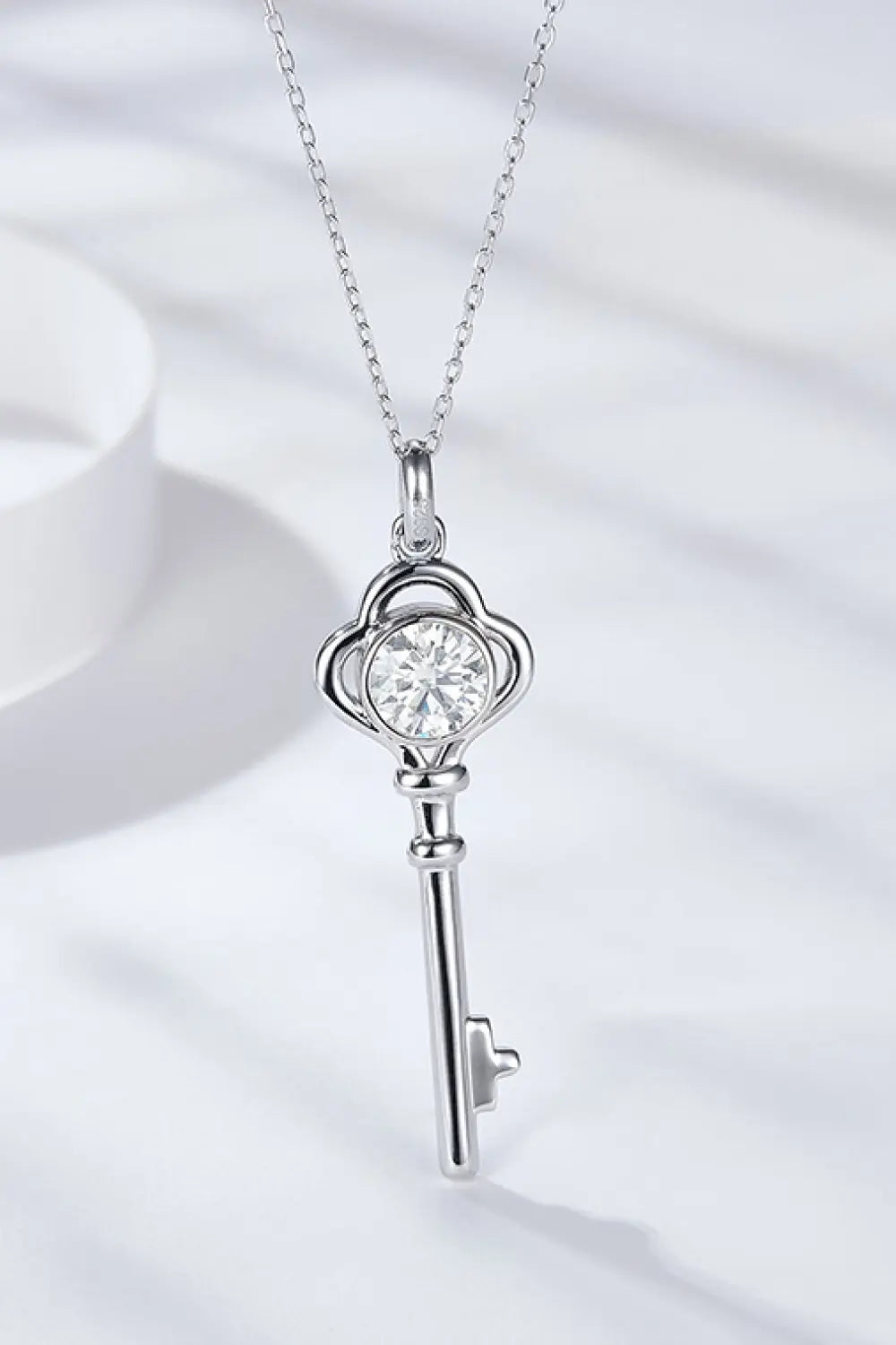 Lovcia 925 Sterling Silver 1 Carat Moissanite Key Pendant Necklace-Necklaces-Silver-One Size-Silver