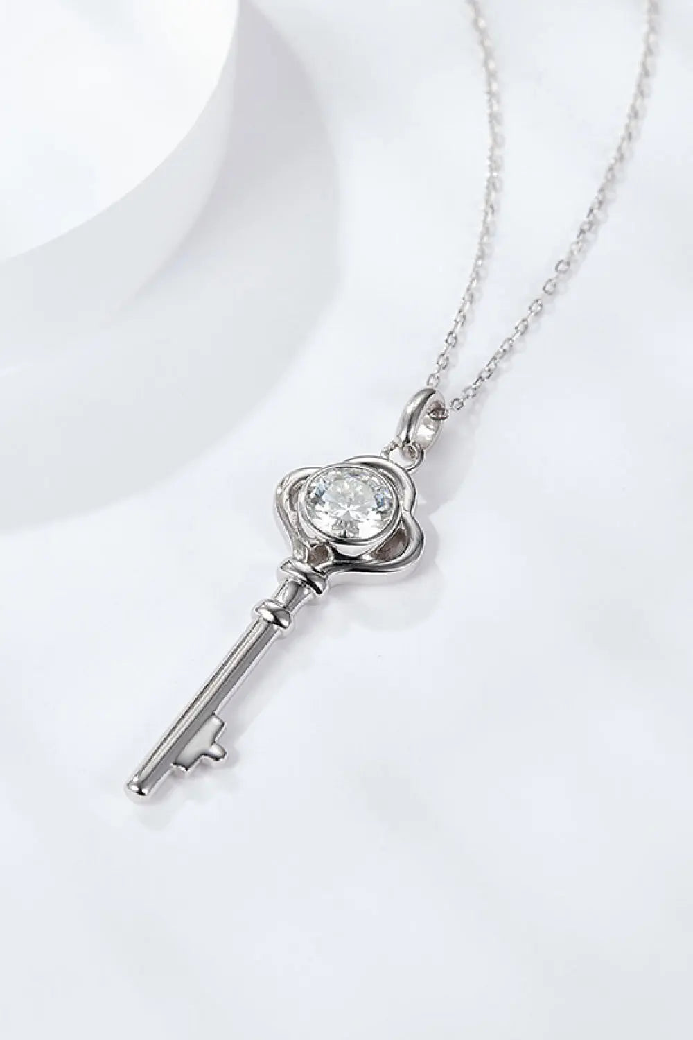 Lovcia 925 Sterling Silver 1 Carat Moissanite Key Pendant Necklace-Necklaces-Silver-One Size-Silver