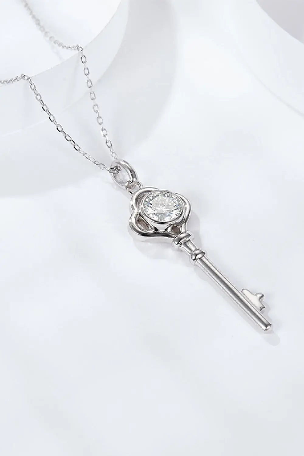 Lovcia 925 Sterling Silver 1 Carat Moissanite Key Pendant Necklace-Necklaces-Silver-One Size-Silver