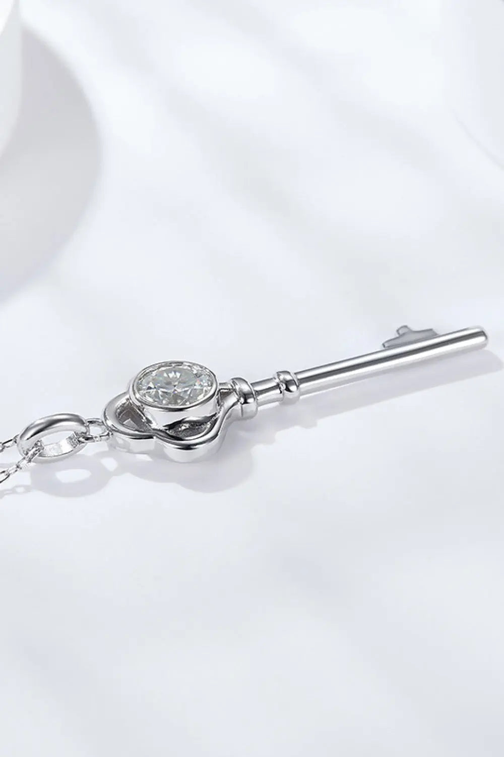 Lovcia 925 Sterling Silver 1 Carat Moissanite Key Pendant Necklace-Necklaces-Silver-One Size-Silver