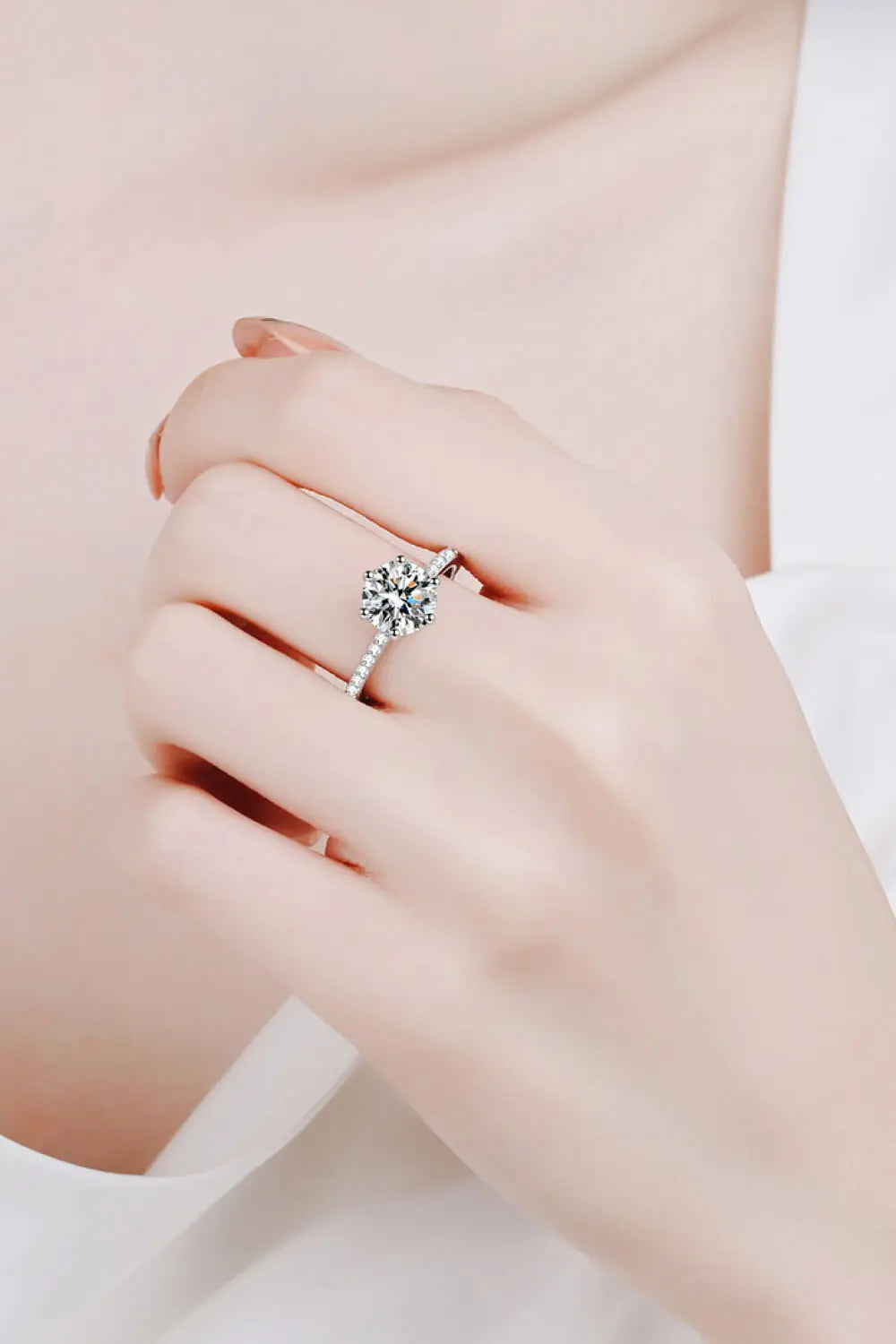 Lovcia 925 Sterling Silver 2 Carat Moissanite Ring-Rings-Silver-4-Silver