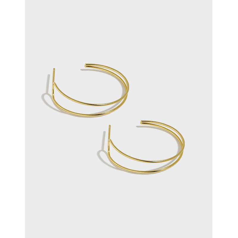 Lovcia 925 Sterling Silver 27mm Double Layer C Earrings-Earrings-Yellow Gold-
